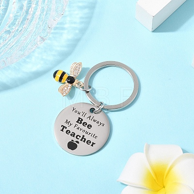 Teacher's Day Gift 201 Stainless Steel Flat Round with Word Keychains KEYC-FS0001-09-1
