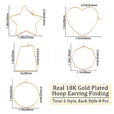 40Pcs 5 Style Brass Hoop Earring Findings KK-BBC0002-40-1