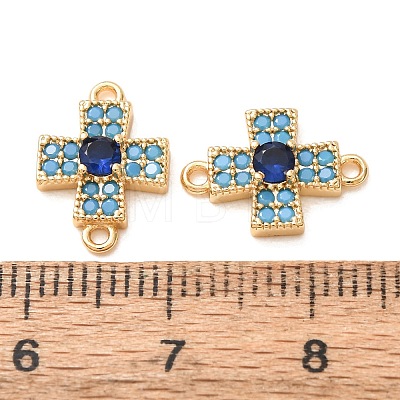 Brass Micro Pave Deep Sky Blue and Blue Cubic Zirconia Religion Cross Links Connector Charms CU-K002-08G-1
