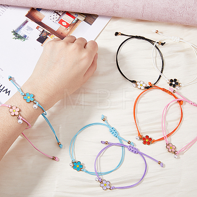 FIBLOOM 8Pcs 8 Colors Alloy Enamel Flower Link Bracelets Set BJEW-FI0001-64-1