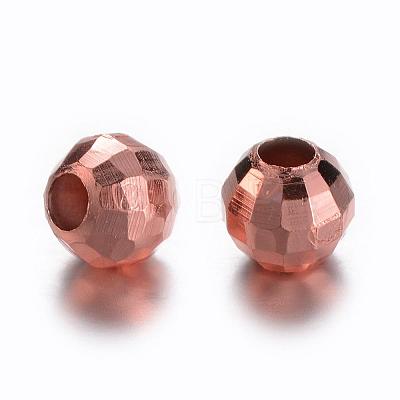 Rose Gold Brass Faceted Round Spacer Beads X-KK-E352-RG-1