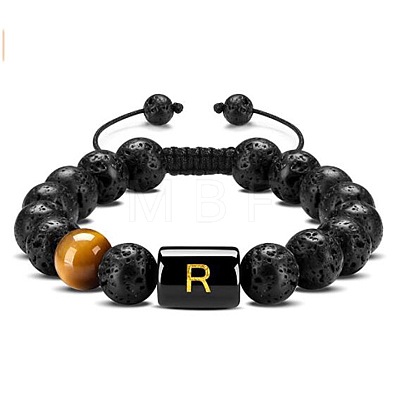 Natural Tiger Eye & Lava Rock Round Beads Adjustable Bracelets TV6214-18-1