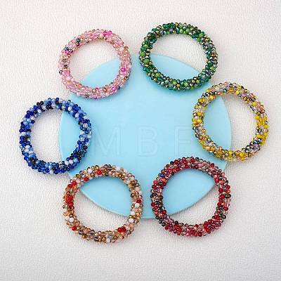6Pcs 6 Colors Glass Beaded Crochet Stretch Bracelets Set BJEW-SZ0002-47-1