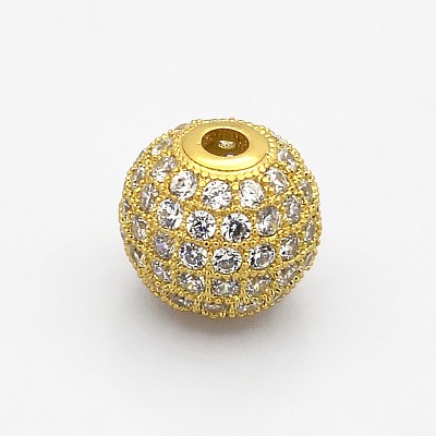 CZ Brass Micro Pave Grade AAA Clear Color Cubic Zirconia Round Beads KK-O065-8mm-05G-NR-1