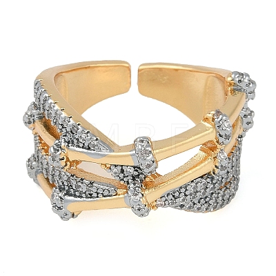 Brass Micro Pave Clear Cubic Zirconia Finger Ring RJEW-Q819-27G-1