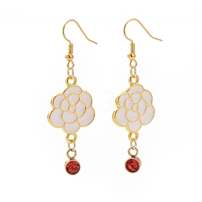 Enamel Peony with Rhinstone Dangle Earrings EJEW-JE05131-01-1