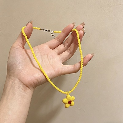 Summer Acrylic Flower Pendant Beaded Necklaces for Women WGAD42B-02-1