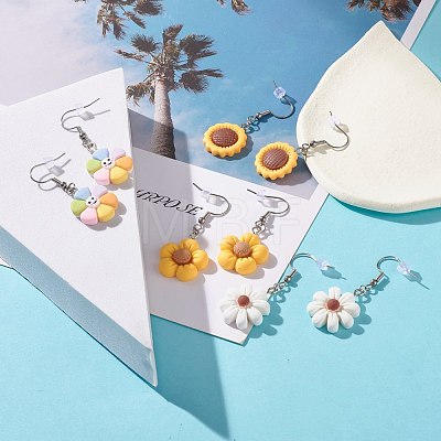 Sunflower Resin Charms Dangle Earring EJEW-JE04737-1