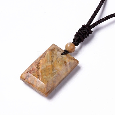 Dyed Natural Fossil Coral Rectangle Pendant Necklace for Women NJEW-C002-02B-1