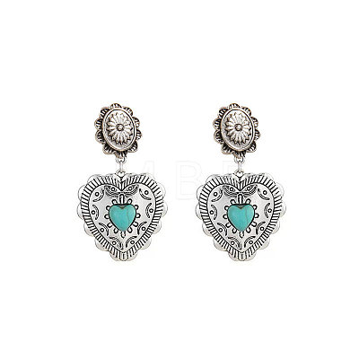 Dangle Stud Earrings Alloy & Synthetic Turquoise Dangle Stud Earrings FS-WGCE263-02-1