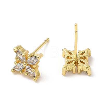 Rack Plating Brass Clover Stud Earrings with Cubic Zirconia EJEW-D061-38G-1