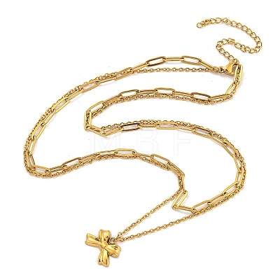 304 Stainless Steel Bowknot Pendant Necklaces LS-NJEW-L182-001G-02-1