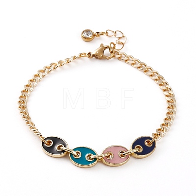 Golden Plated Brass Enamel Chain Bracelets BJEW-JB05881-1