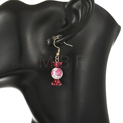 Printed Porcelain & Glass Dangle Earrings EJEW-JE07486-1