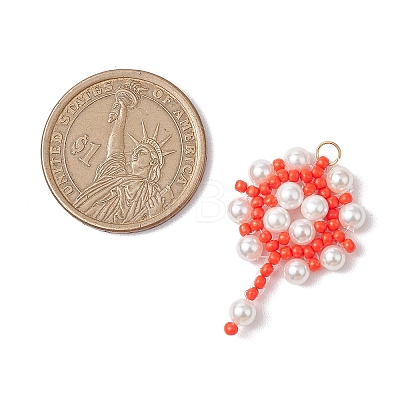 Handmade Glass Seed Beaded Flower Pendants PALLOY-MZ00498-02-1