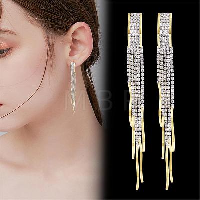 Boho Tassel Chandelier Earrings Cubic Zirconia Long Earrings Crystal Dangling Earrings Long Drop Chain Earrings Long Rhinestone Tassel Earrings for Women JE1070A-1