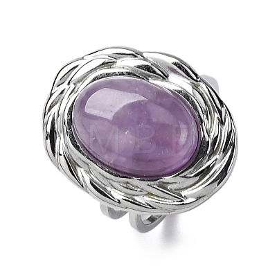 Oval Natural Amethyst Finger Rings RJEW-M063-01P-16-1