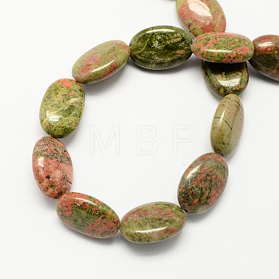 Flat Oval Gemstone Natural Unakite Stone Beads Strands G-S113-16-1
