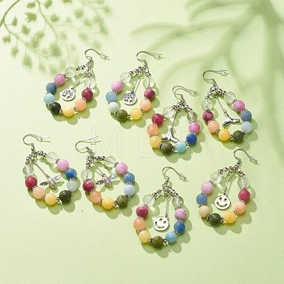 Natural Mixed Gemstone Braided Teardrop Dangle Earrings with Charms EJEW-JE04951-1