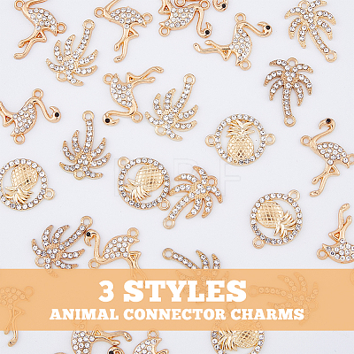 60Pcs 3 Styles Summer Theme Alloy Crystal Rhinestone Connector Charms ALRI-DC0001-02-1