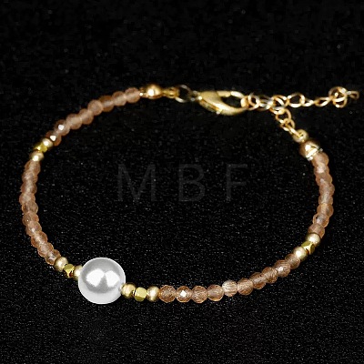 Handmade White Round Shell Pearl and Faceted Round Glass Beaded Bracelets for Women YN0122-4-1