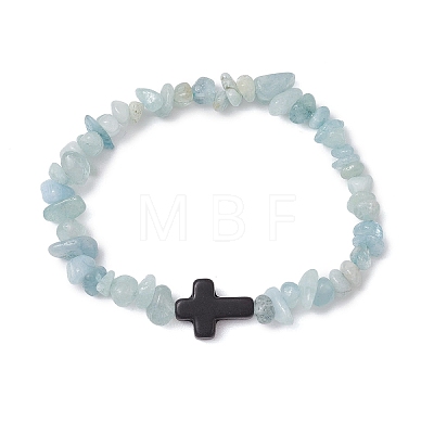 Natural Aquamarine Chips Stretch Bracelets for Women Men BJEW-JB11341-05-1