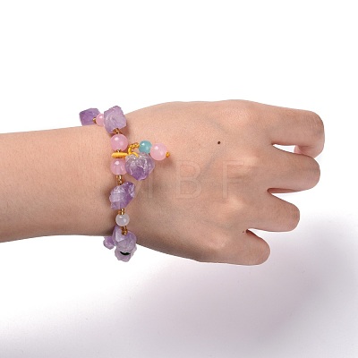 Nuggets Natural Amethyst Stretch Beaded Bracelets BJEW-H546-01-1