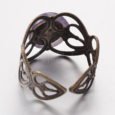 Adjustable Mixed Stone Wide Band Cuff Rings RJEW-JR00147-1