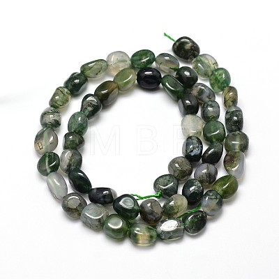 Natural Moss Agate Nuggets Beads Strands G-J335-06-1