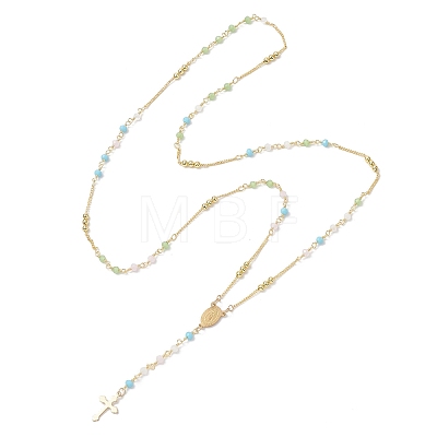 Faceted Glass and Brass Rosary Bead Necklaces NJEW-JN05672-1