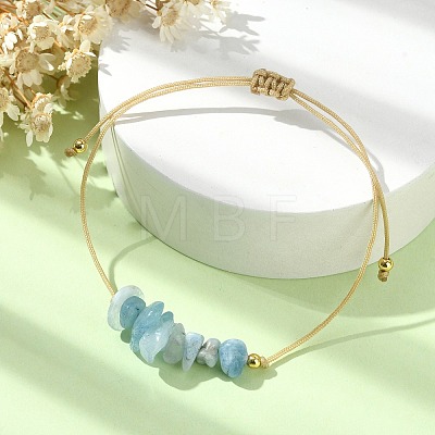 Natural Aquamarine Chips Braided Bead Bracelets BJEW-JB09851-03-1