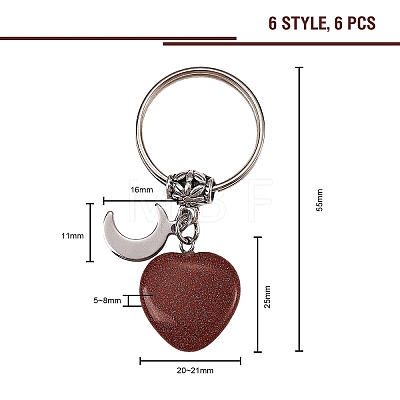 6Pcs 6 Style Synthetic & Natural Gemstone Keychain KEYC-SZ0001-11-1