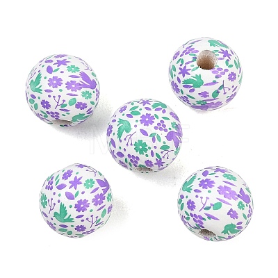 Printed Wood European Beads WOOD-G029-06B-1