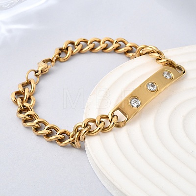 304 Stainless Steel Micro Pave Cubic Zirconia Cuban Link Bracelets BJEW-D408-01G-1
