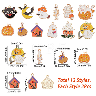 24Pcs 12 Style Halloween Theme Alloy Enamel Pendants ENAM-SC0003-30-1
