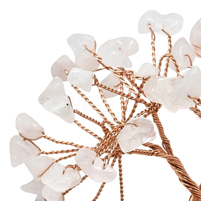 Natural Rose Quartz Chips Tree of Life Decorations with Cat Display Decorations DJEW-K025-03B-1