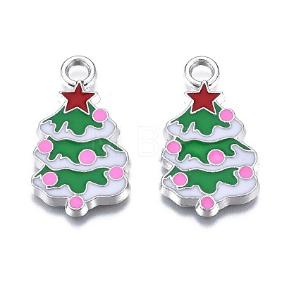 Christmas Tree Alloy Enamel Pendants X-ENAM-R041-18-1
