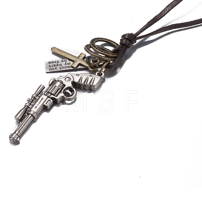 Adjustable Men's Zinc Alloy Pendant and Leather Cord Lariat Necklaces NJEW-BB16008-A-1