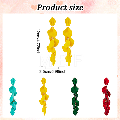 ANATTASOUL 4 Pairs 4 Colors Acrylic Petal Dangle Stud Earrings EJEW-AN0003-78-1