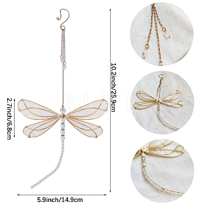 1Pc Glass & Metal Enamel Dragonfly Pendant Decorations HJEW-CN0001-29-1