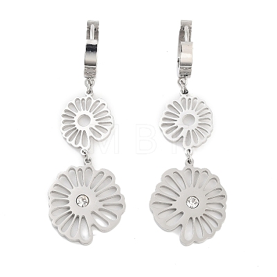 Left and Right Hollow Flower 304 Stainless Steel Dangle Earrings EJEW-L283-089P-1