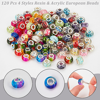  120Pcs 4 Style Resin & Acrylic European Beads OPDL-NB0001-15-1
