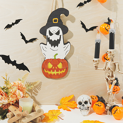 Halloween Theme Wood Pendant Decorations HJEW-WH0043-56-1