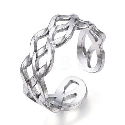 Non-Tarnish 304 Stainless Steel Wave Open Cuff Ring RJEW-N040-36-1