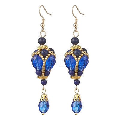 Teardrop Natural Lapis Lazuli & Glass Beaded Dangle Earrings EJEW-MZ00686-03-1