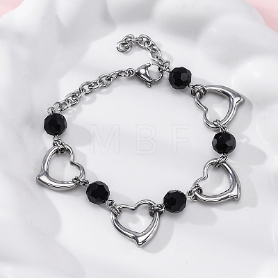 201 Stainless Steel Heart Link Chain Bracelets BJEW-B078-177P-01-1