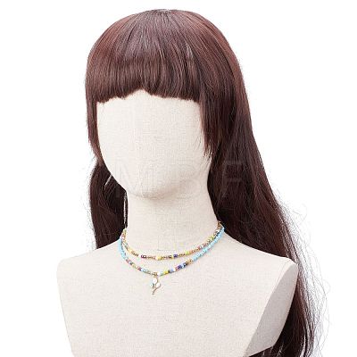 2Pcs 2 Style Glass Seed Pearl Beaded Necklaces Set NJEW-JN03936-1