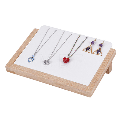 Rectangle Wooden Slant Back Jewelry Display Stands with Imitation Leather Mat for Earrings Necklaces ODIS-WH0079-114A-1