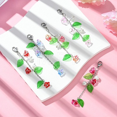 Trumpet Flower Glass & Leaf Acrylic Pendant Decorates HJEW-JM01653-1