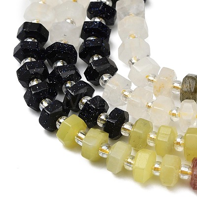 Synthetic Blue Goldstone & Natural Yellow Aventurine & Labradorite & Quartz Crystal & Lemon Jade & Strawberry Quartz & Unakite Beads Strands G-G317-A02-3x6mm-1